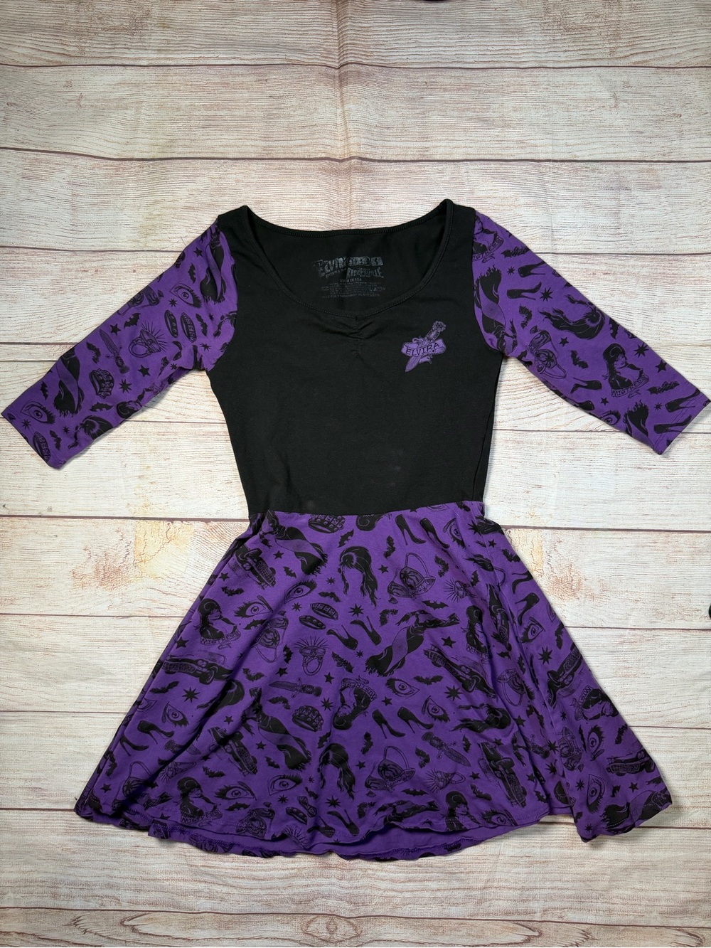 Elvira Kreepsville Black & Purple Printed Fit-and-Flare Mini Dress